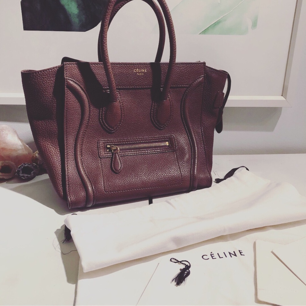 Celine Micro Luggage Tote Bag Brown Pebbled Leather - Picture 3 of 13